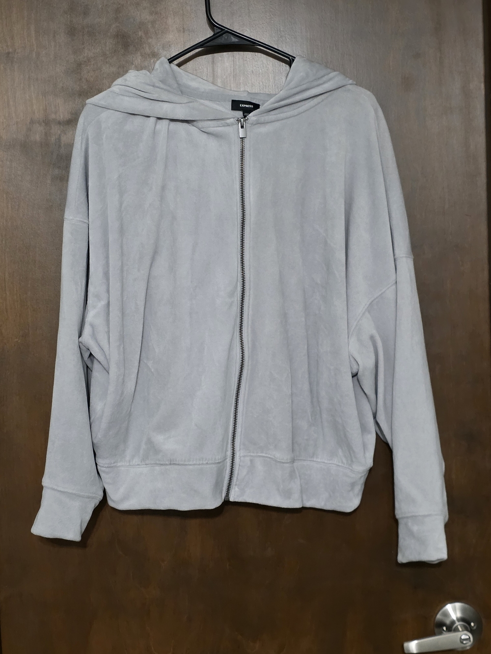 Express Light Gray Hooded Zip Bomber Jacket